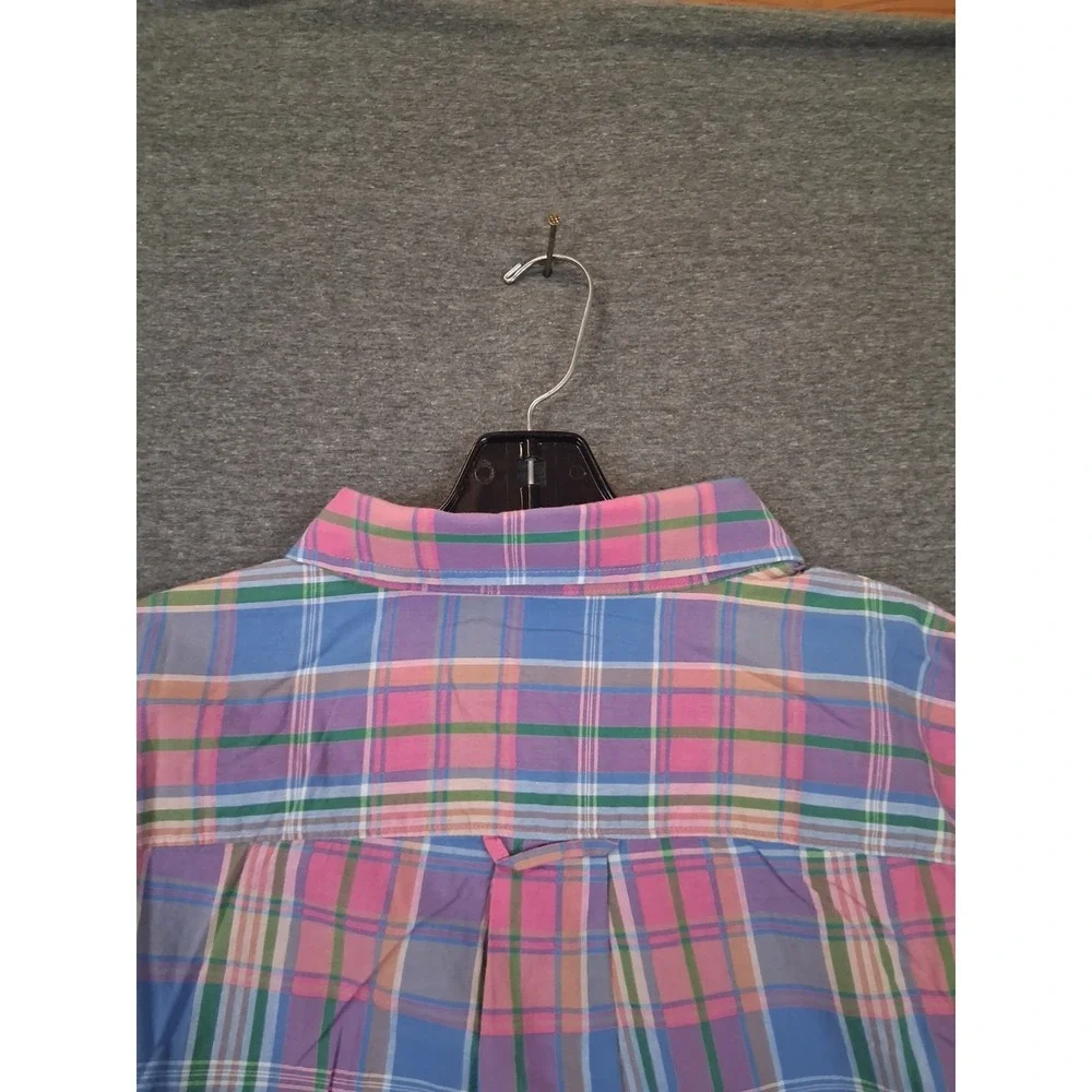 Lands End Mens Shirt 3XLT Blue Multi Plaid Coastal Resort 100% Cotton Spring‎